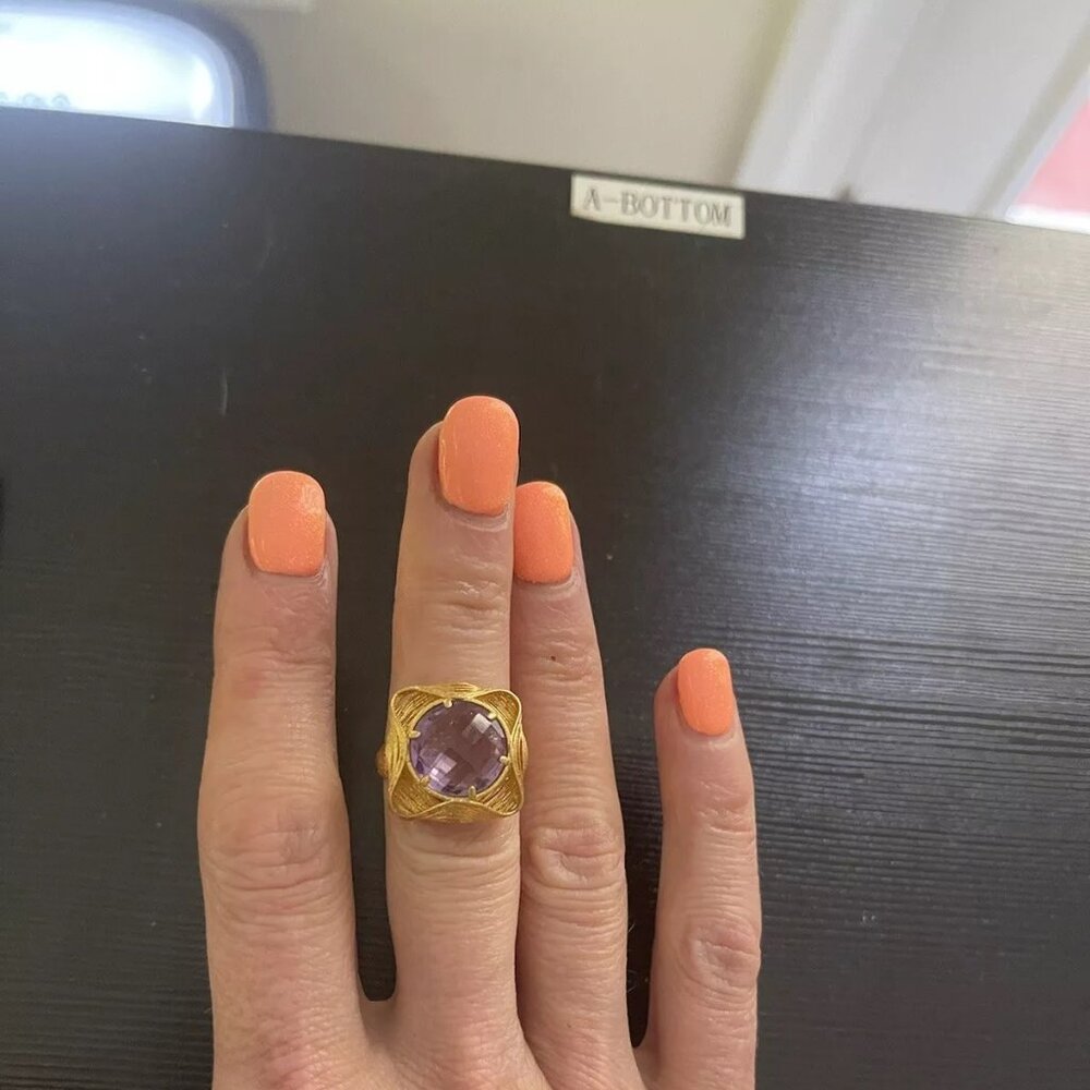 14K RCI Designer Gold Ring With Amethyst, Made In Italy, Size 7